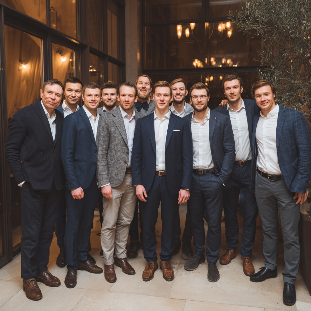 Group of successful men celebrating achievement and personal growth after transformation program